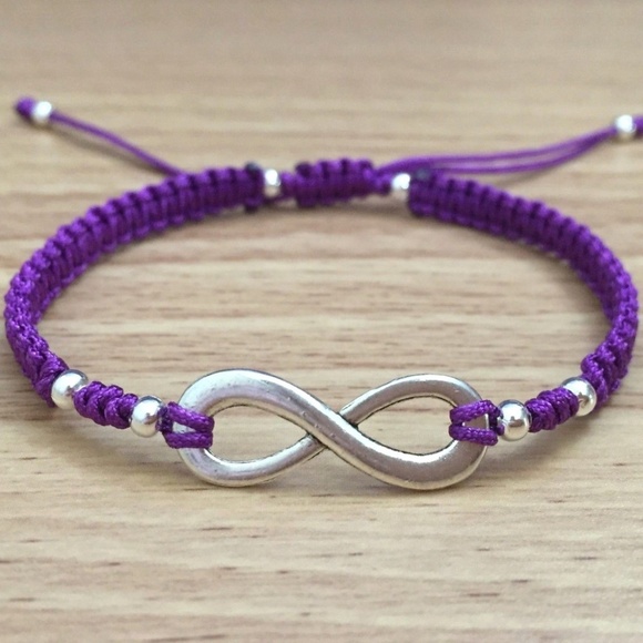 Silver Infinity Purple Braided Shamballa Bracelet - Picture 1 of 6